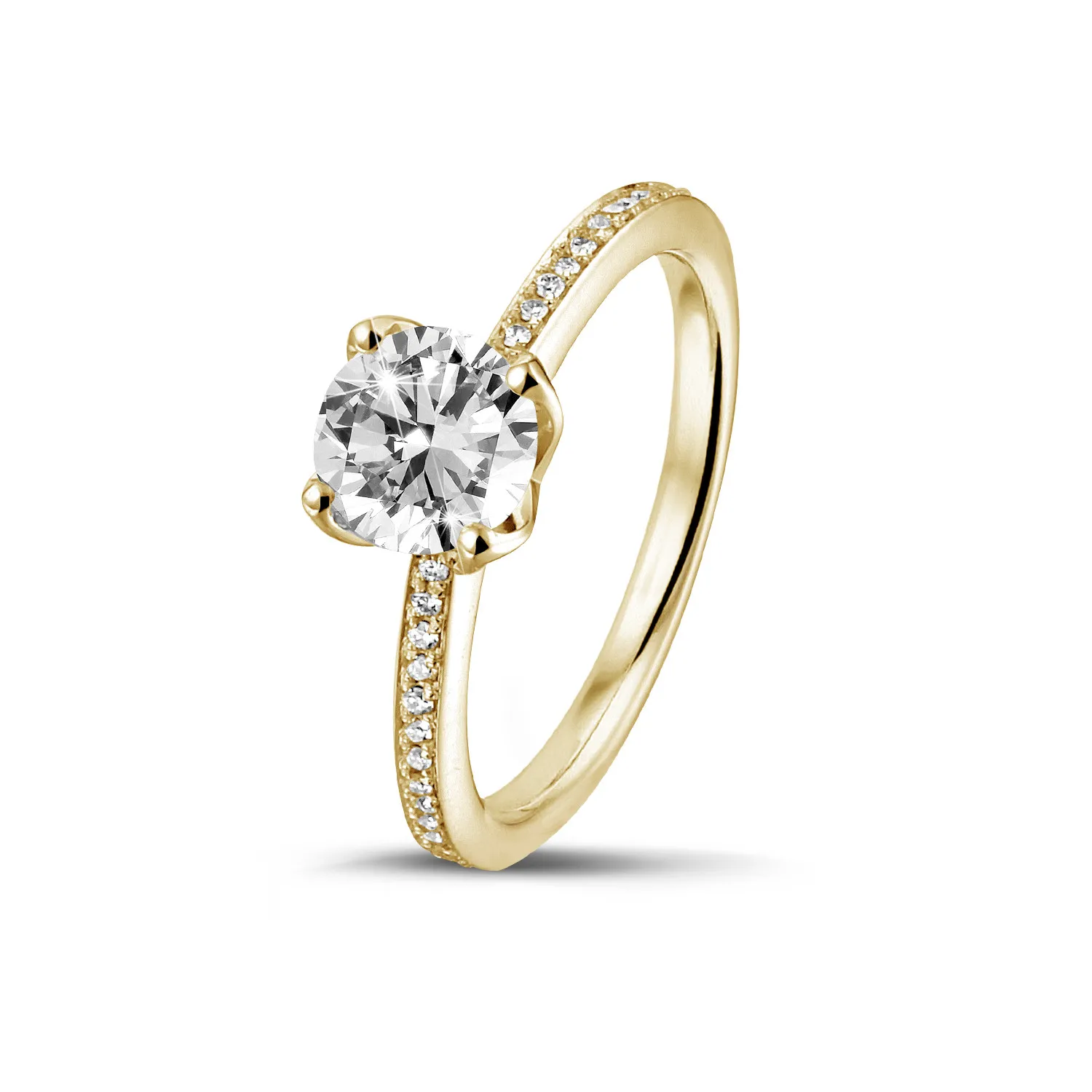 0.70 quilates anillo solitario en oro amarillo con diamantes en los lados 
