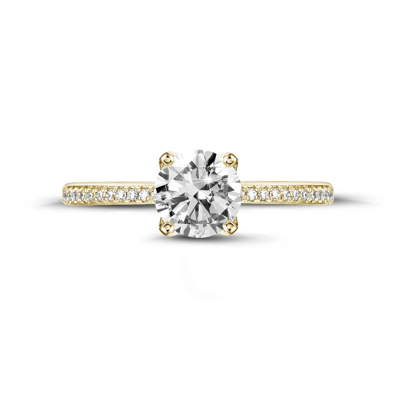 0.70 quilates anillo solitario en oro amarillo con diamantes en los lados 