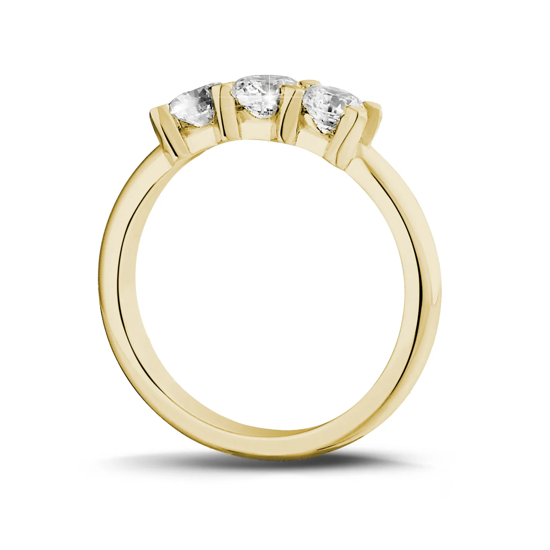 0.75 quilates anillo trilogía en oro amarillo con diamantes redondos 