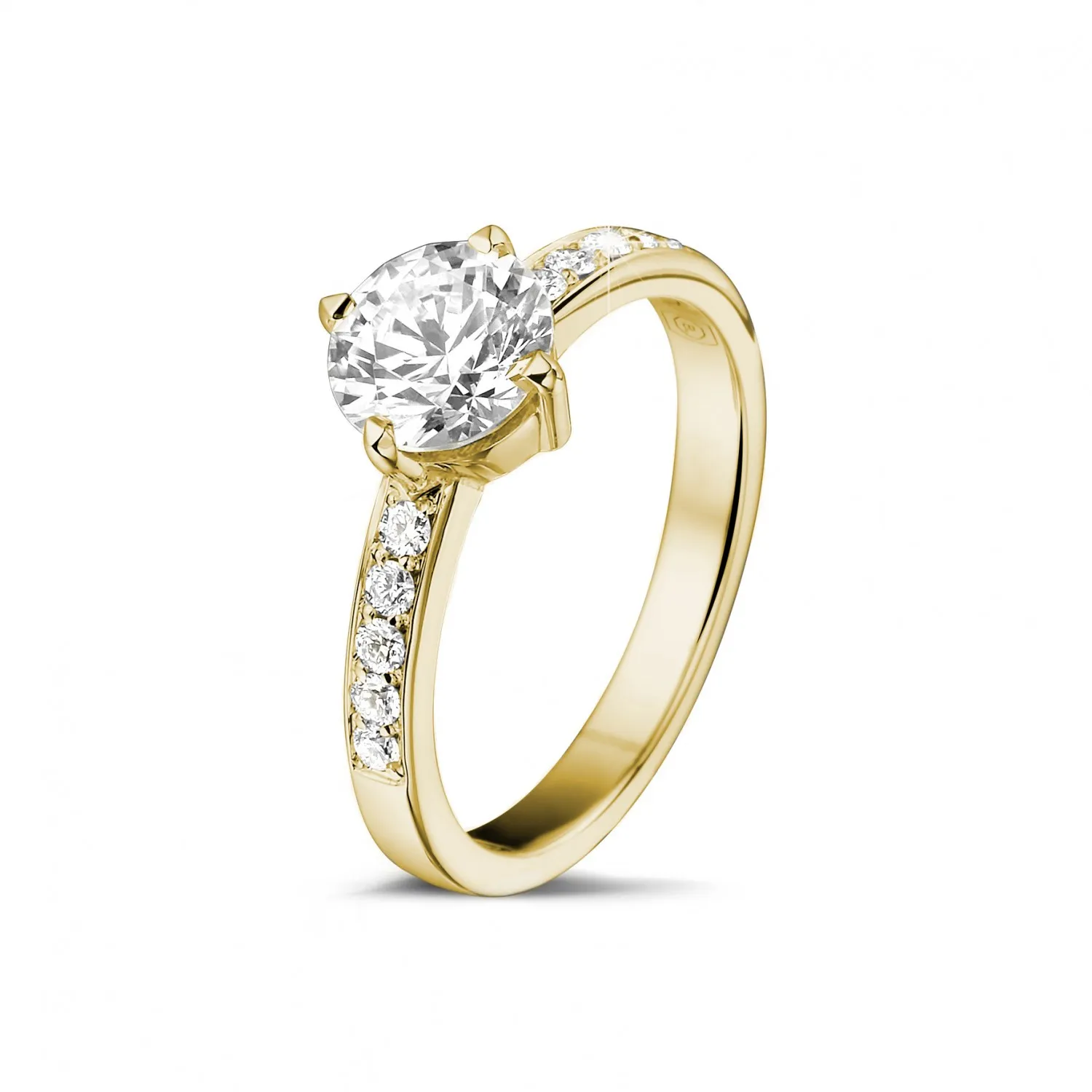 1.00 quilates anillo solitario diamante en oro amarillo con diamantes en los lados 