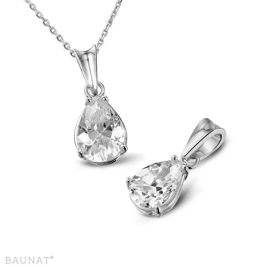 1.00 QUILATES COLGANTE SOLITARIO EN ORO BLANCO CON DIAMANTE EN FORMA DE PERA DE CALIDAD EXCEPCIONAL (DIFEXNONE FLUORESCENCIA