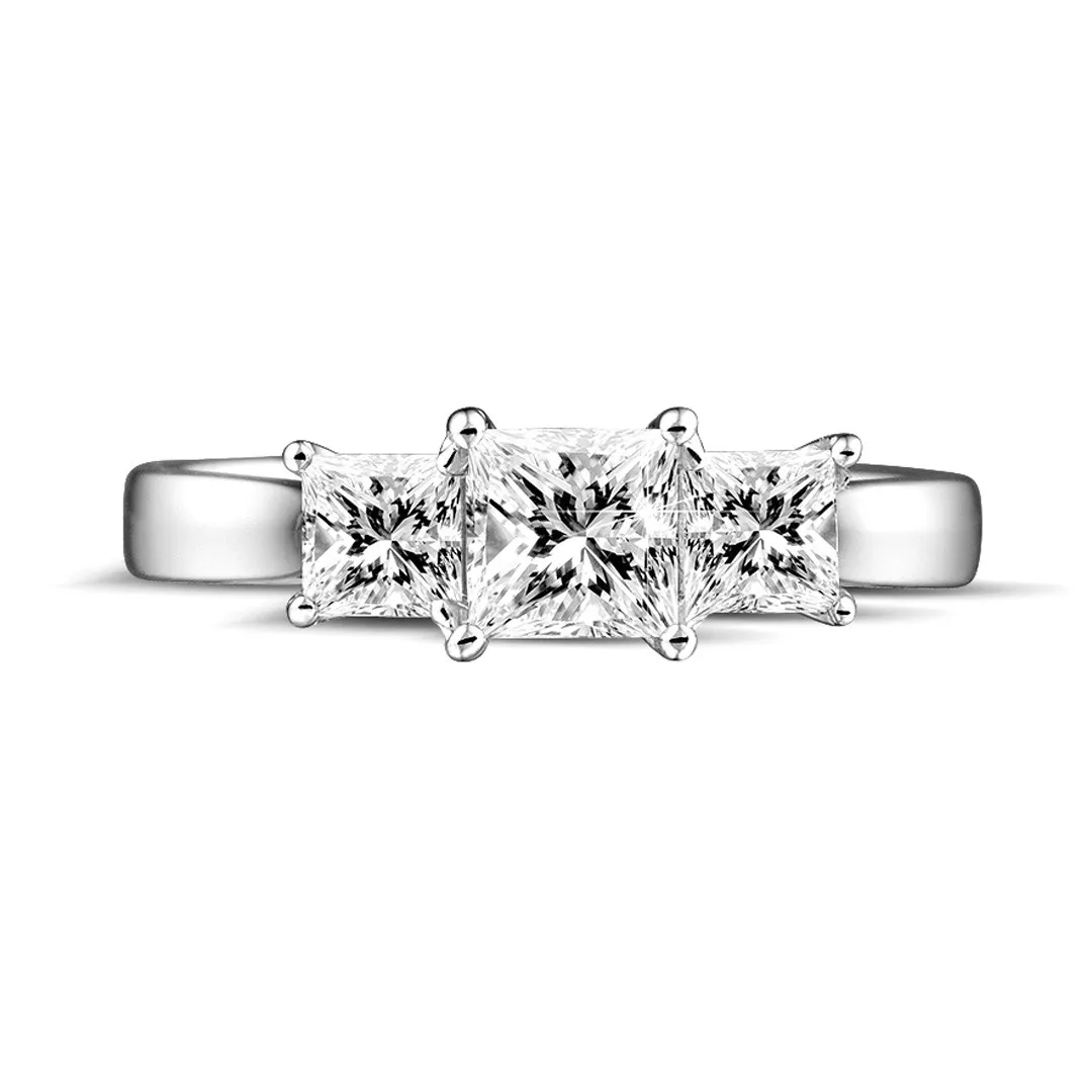 1.05 quilates anillo trilogía en platino con diamantes talla princesa 
