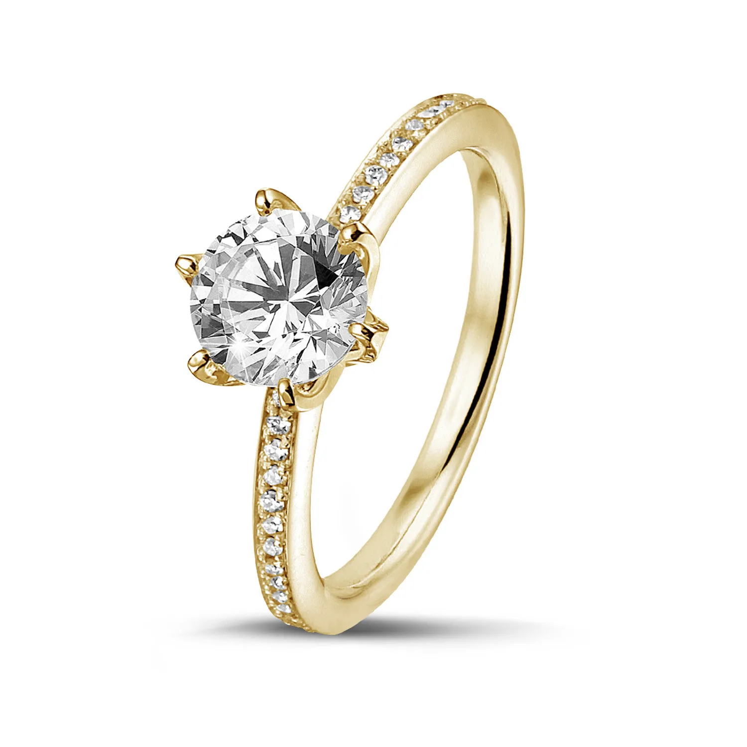 1.25 quilates anillo solitario en oro amarillo con diamantes en los lados 