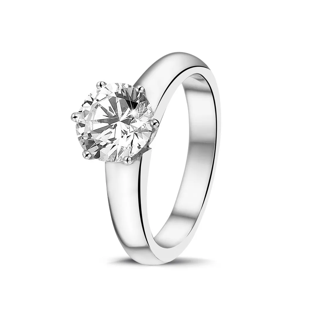 1.50 quilates anillo solitario diamante con 6 grapas en platino 