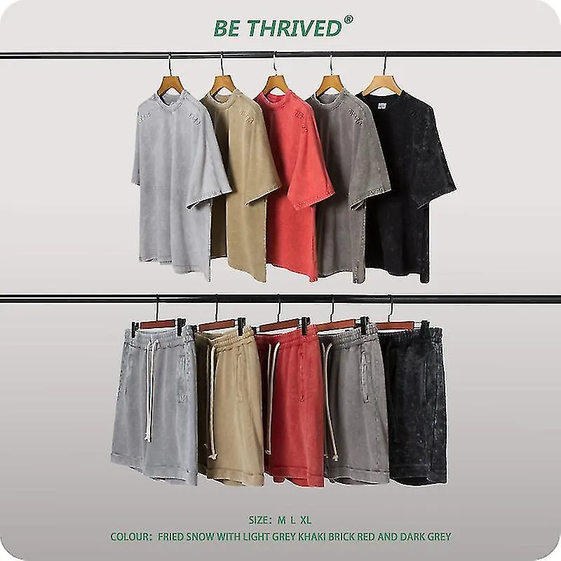 2022 PRIMAVERA Y VERANO LAVADO PESADO USADO PANTALONES CORTOS EN RELIEVE ROPA CORTA ROPA DE MODA RETRO MARCA TSHIRT SET