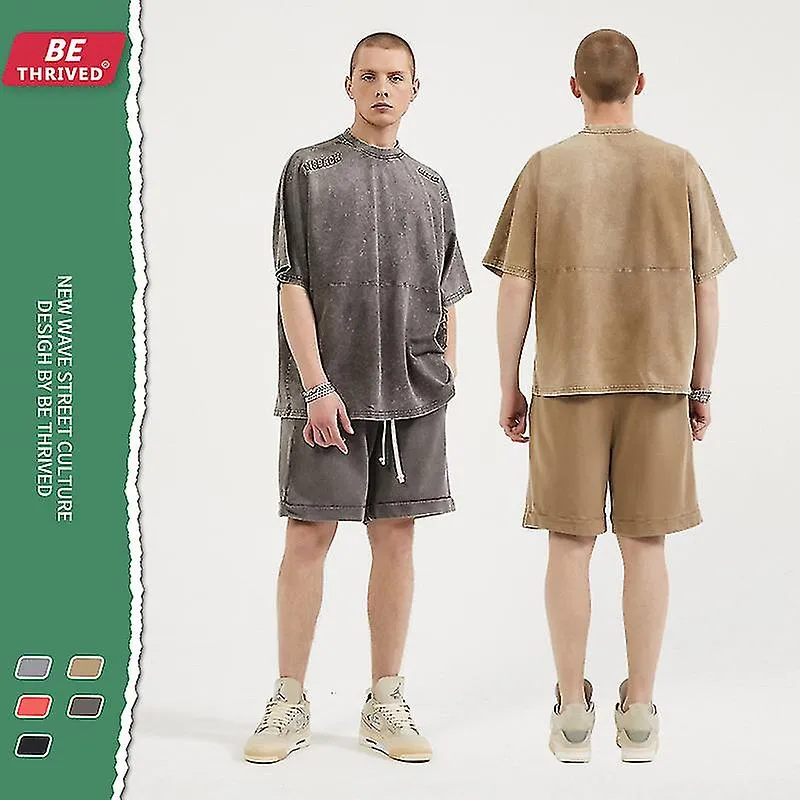 2022 PRIMAVERA Y VERANO LAVADO PESADO USADO PANTALONES CORTOS EN RELIEVE ROPA CORTA ROPA DE MODA RETRO MARCA TSHIRT SET
