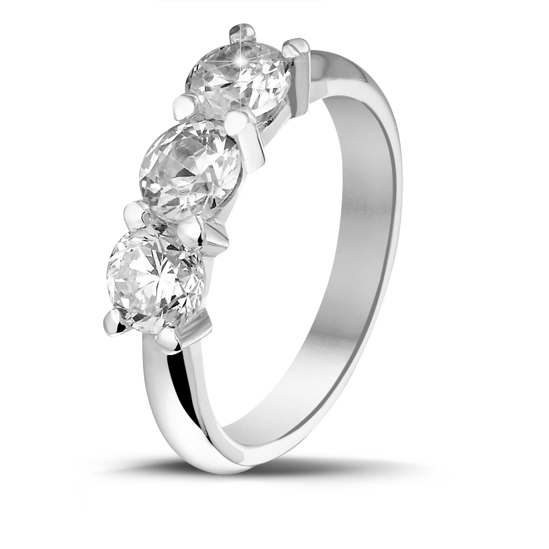 2.05 quilates anillo trilogía en oro blanco con diamantes redondos 