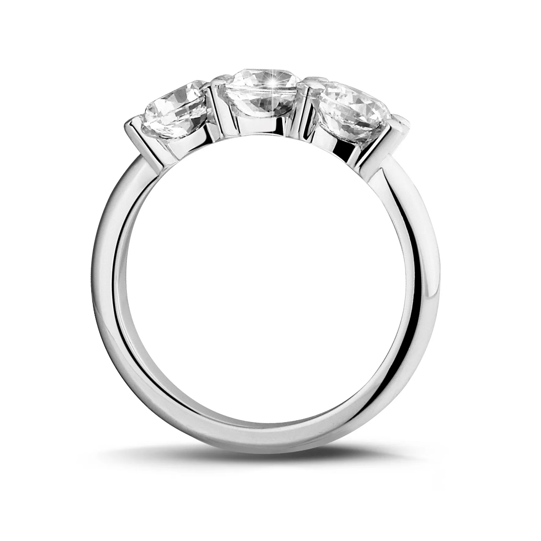 2.05 quilates anillo trilogía en oro blanco con diamantes redondos 