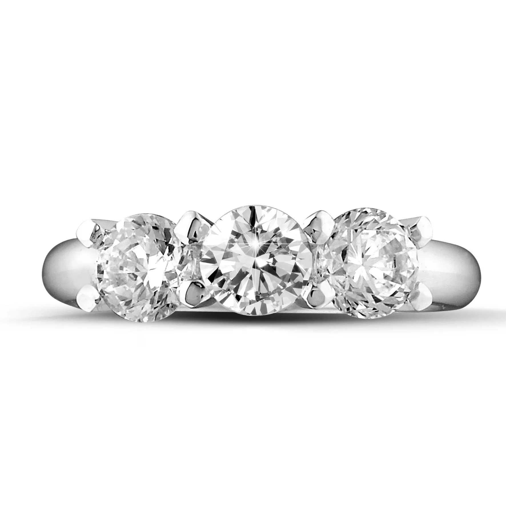 2.05 quilates anillo trilogía en oro blanco con diamantes redondos 