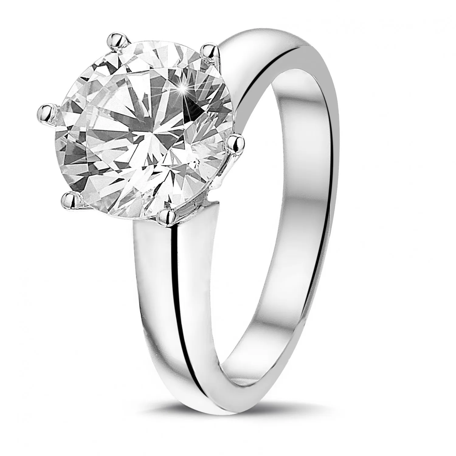 3.00 QUILATES ANILLO SOLITARIO CON 6 GRAPAS EN ORO BLANCO Y DIAMANTE REDONDO DE CALIDAD EXCEPCIONAL (DIFEXNONE FLUORESCENCIA