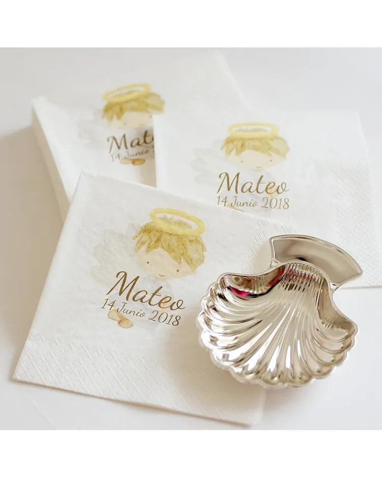 60 servilletas personalizadas de Bautizo "Angelito"