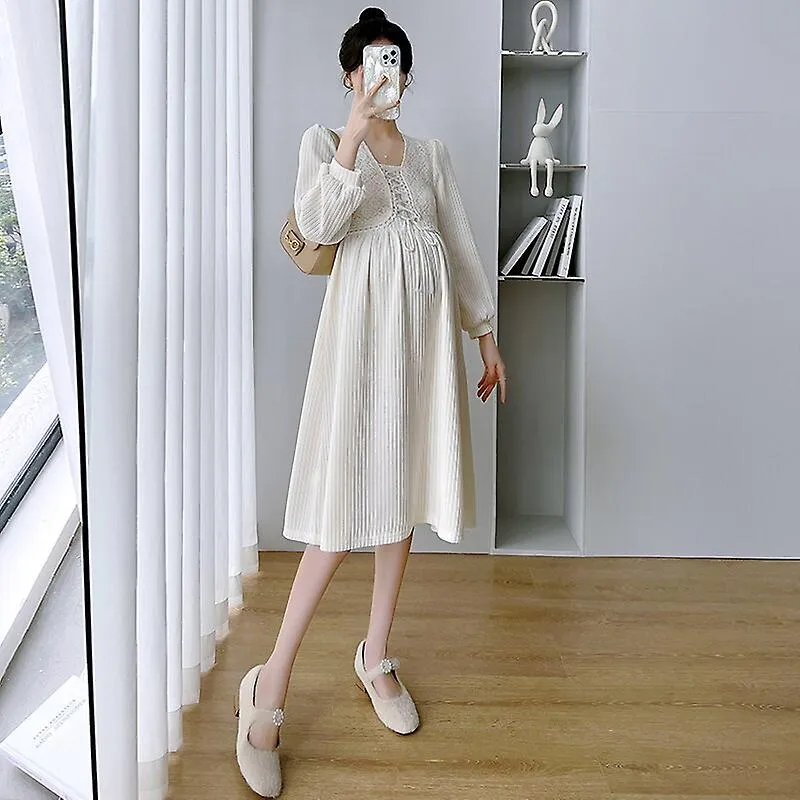 6862# 2022 Primavera Otoño Moda Coreana Maternidad Vestido Largo Chic Ins Una Línea Ropa Delgada Para Mujeres Embarazadas OL Fal
