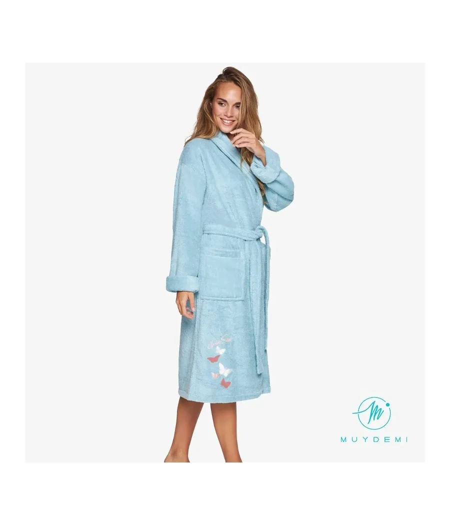 Albornoz mujer Muidemi azul rizo algodón