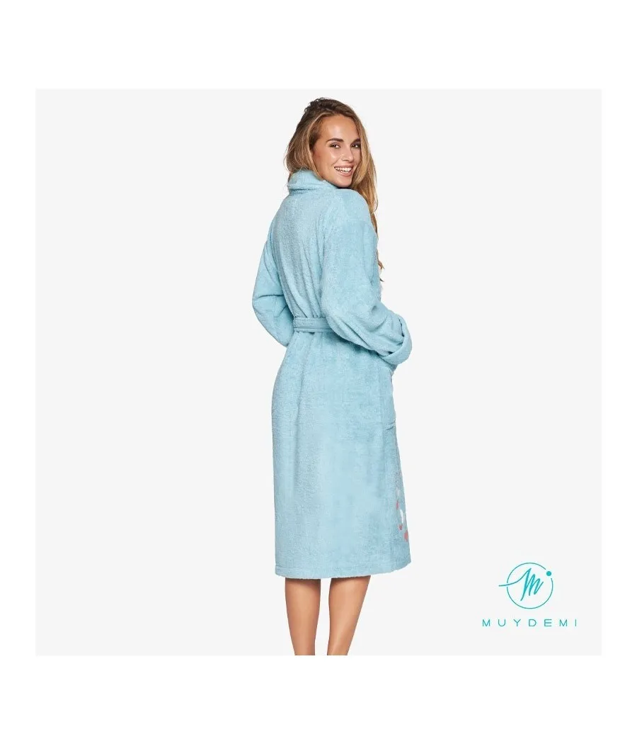 Albornoz mujer Muidemi azul rizo algodón