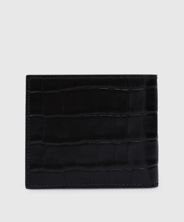 ALEXANDER MCQUEEN BLACK CROCODILEEMBOSSED LEATHER PURSE WITH SKULL DECORATION