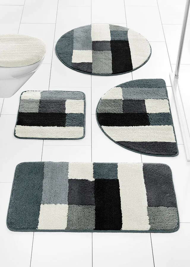 ALFOMBRILLA DE BAñO CON DISEñO DE COLORES NEGROBLANCOGRIS