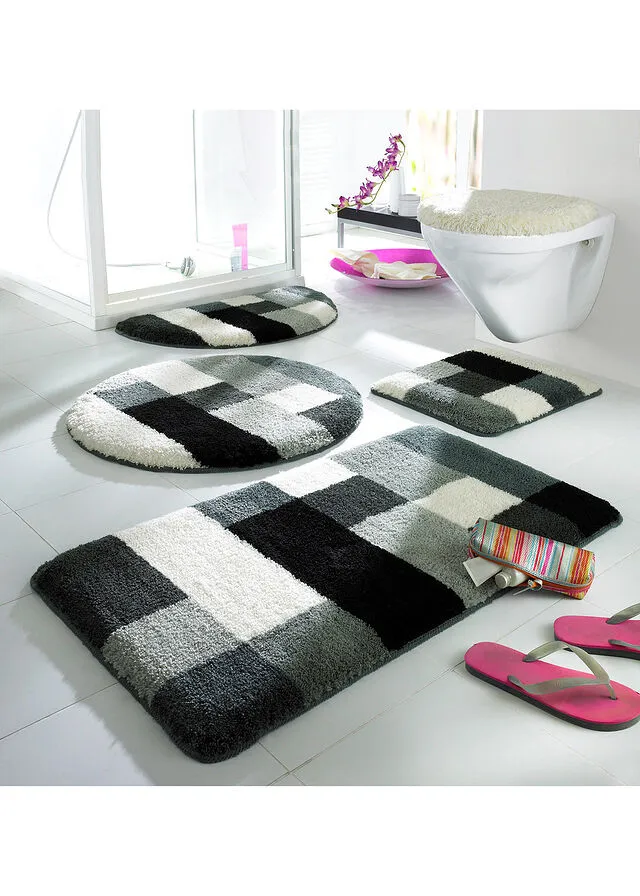 ALFOMBRILLA DE BAñO CON DISEñO DE COLORES NEGROBLANCOGRIS