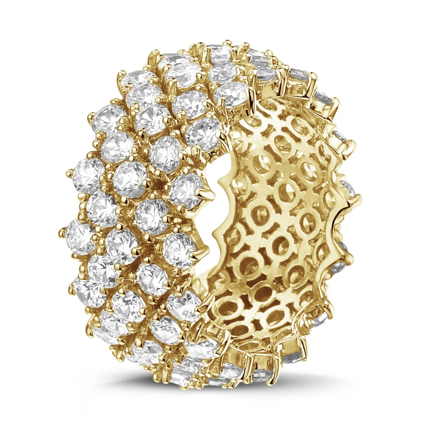 Anillo de diamante en oro amarillo con diseño de espina de pescado 