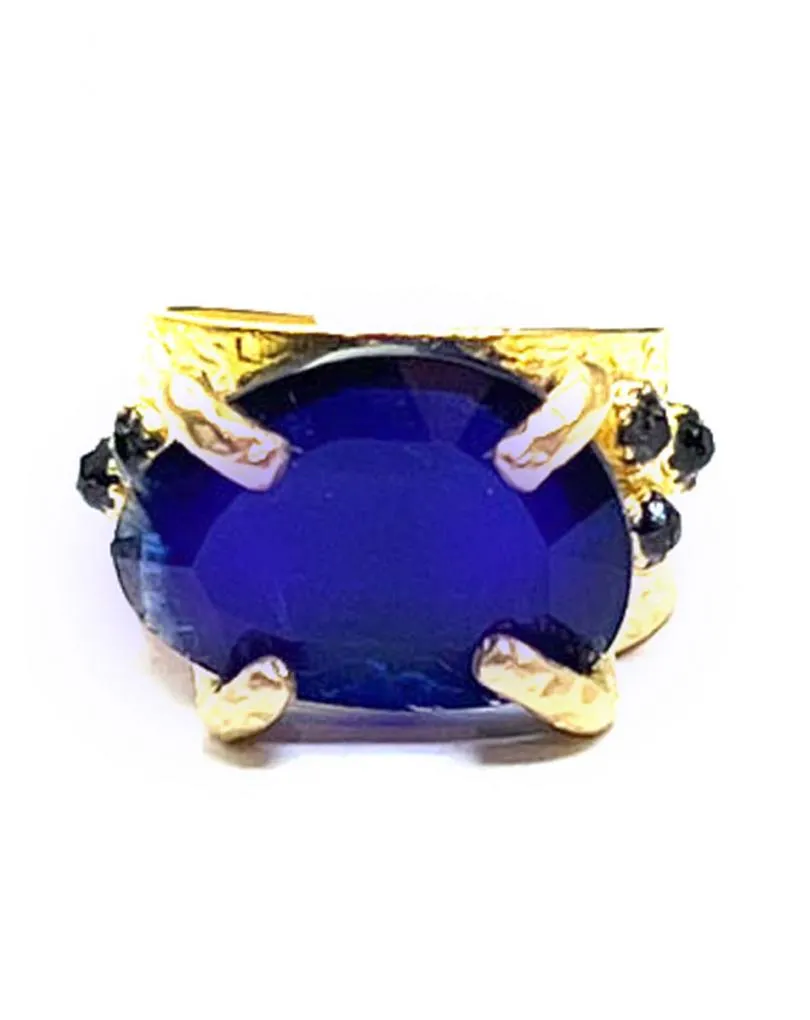 ANILLOS AZULONES Y DORADOS DISEÑO ORIGINAL CON BAÑO DE ORO
