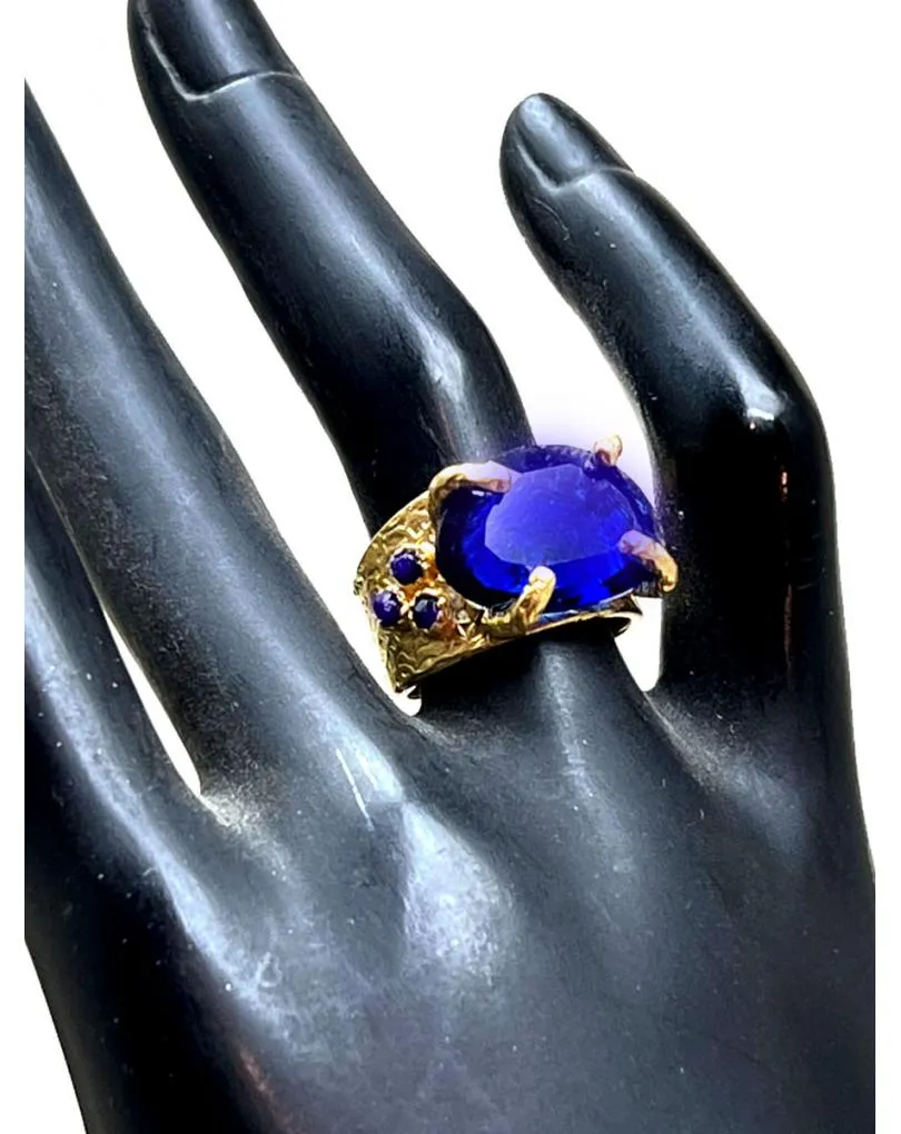 ANILLOS AZULONES Y DORADOS DISEÑO ORIGINAL CON BAÑO DE ORO