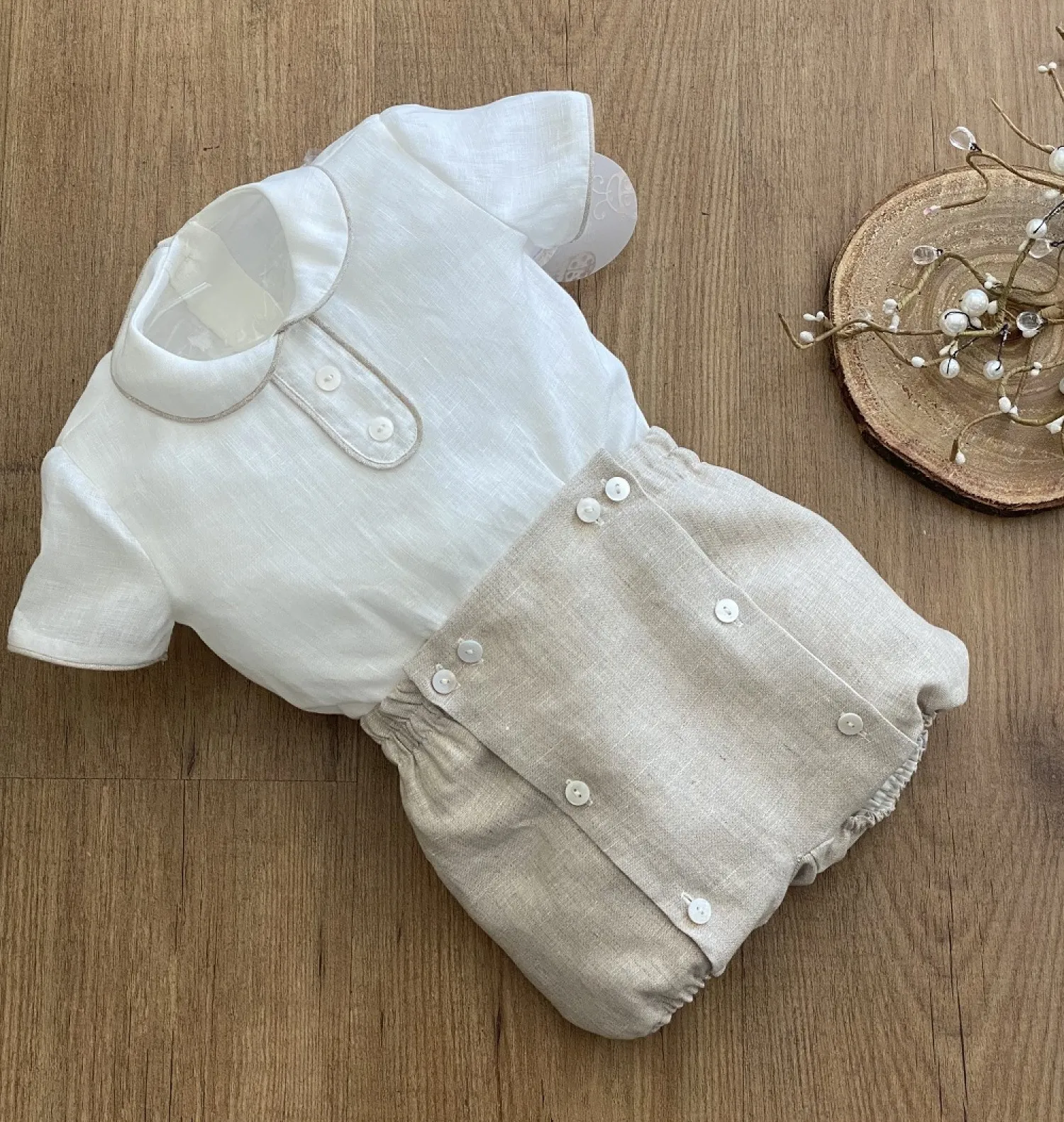 Baby shirt and bloomers set for christening or ceremony.