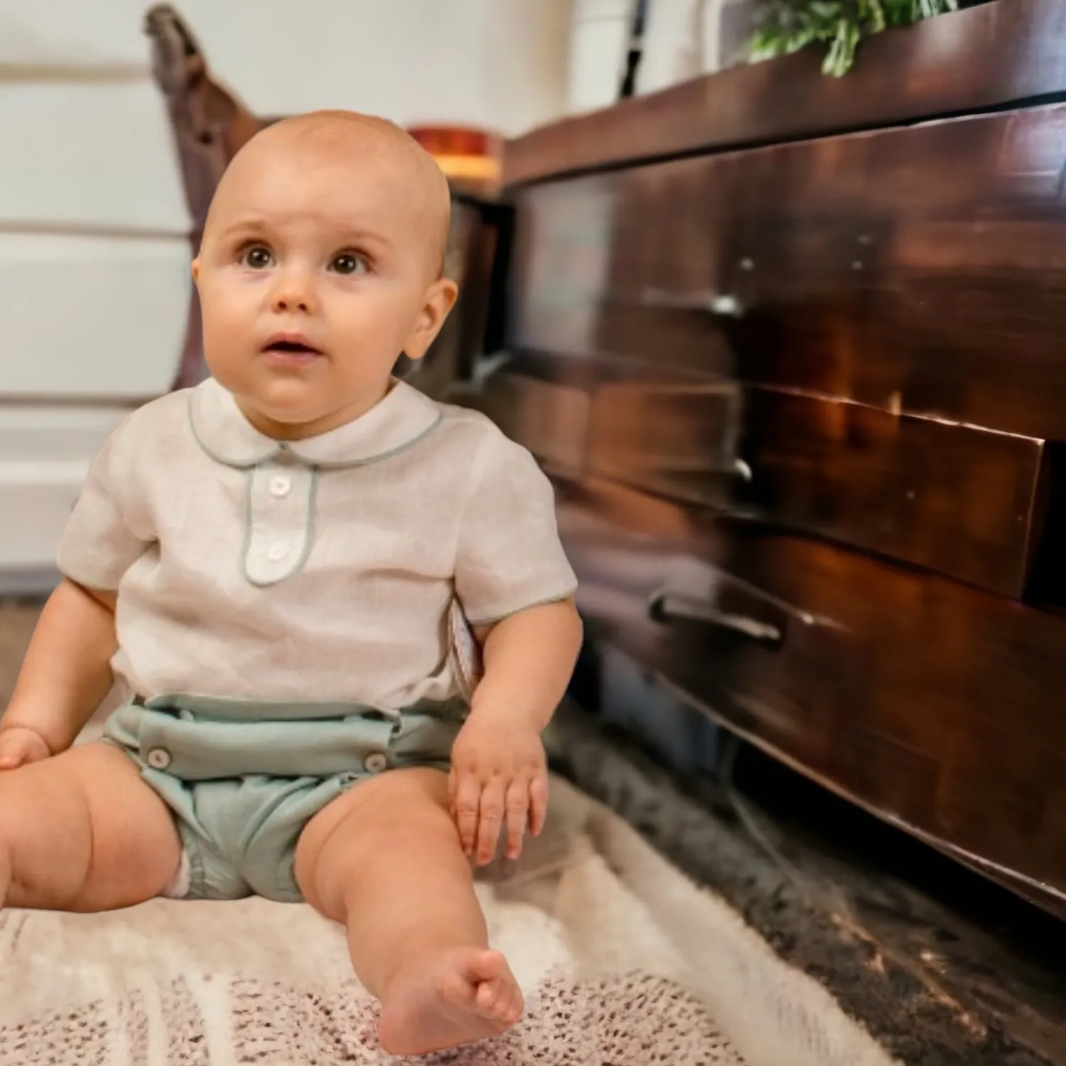 Baby shirt and bloomers set for christening or ceremony.