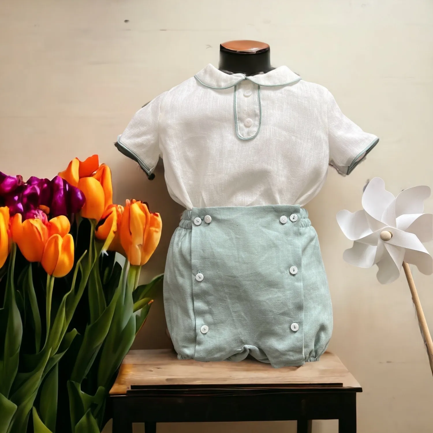 Baby shirt and bloomers set for christening or ceremony.
