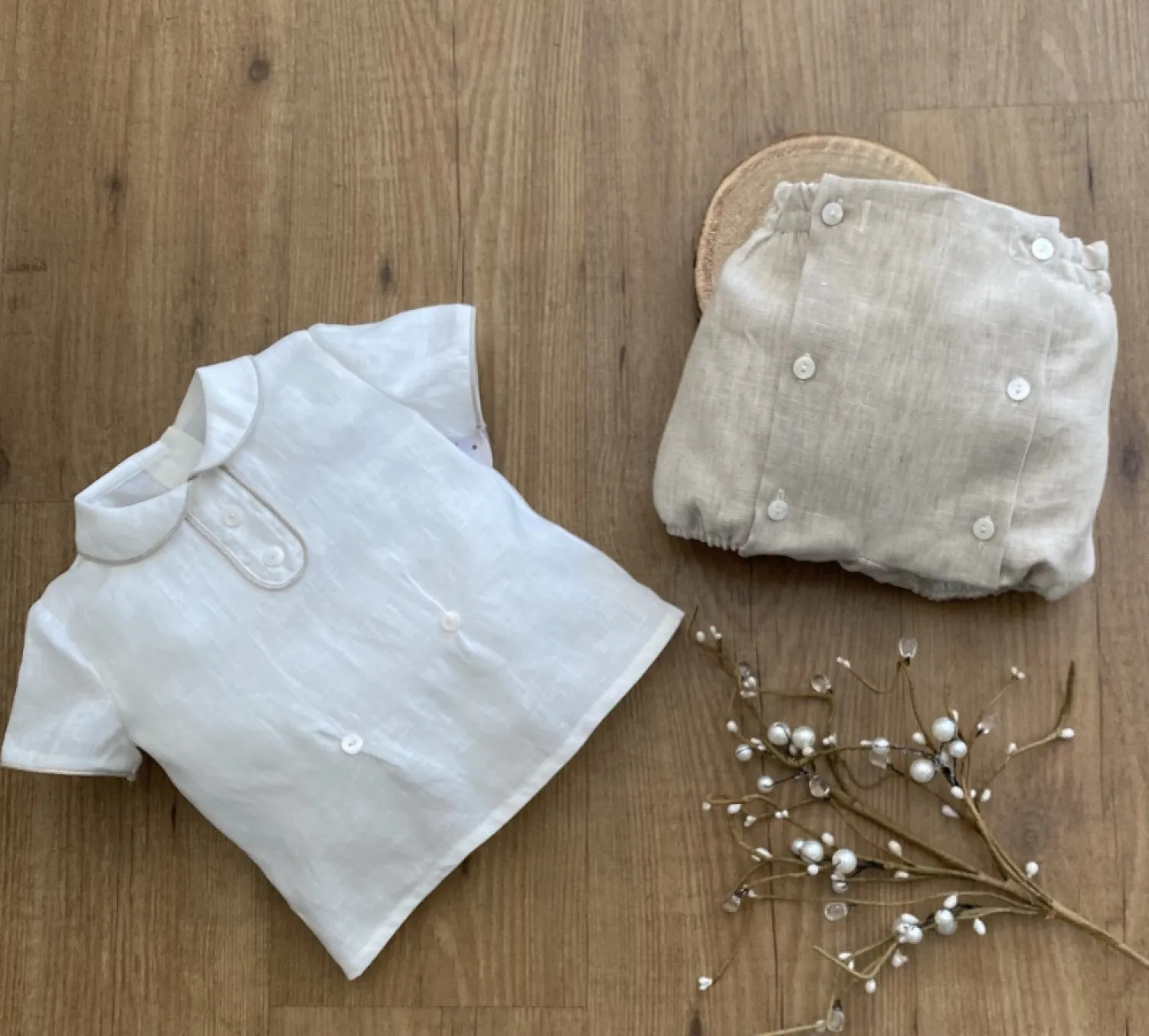 Baby shirt and bloomers set for christening or ceremony.