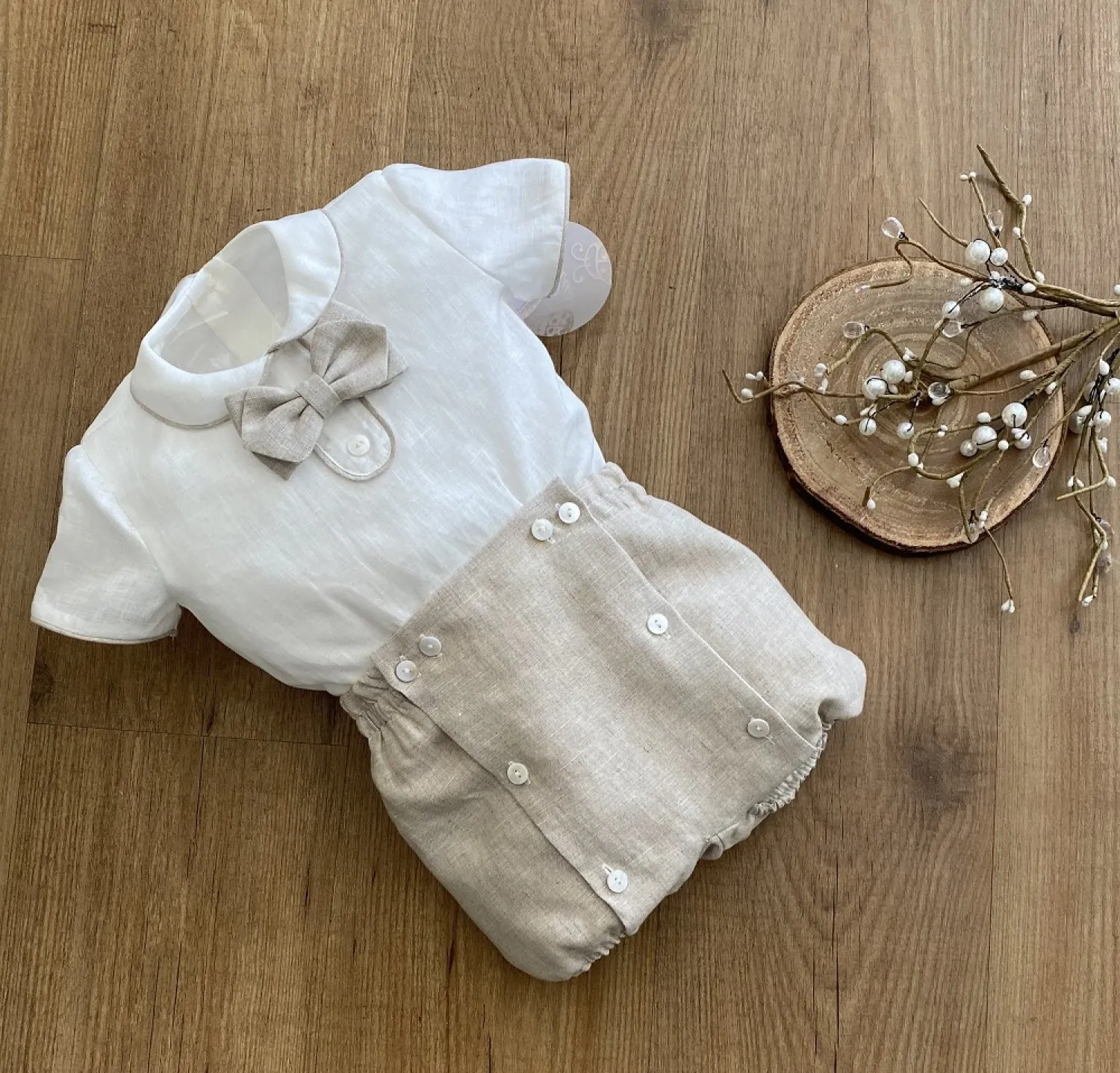 Baby shirt and bloomers set for christening or ceremony.