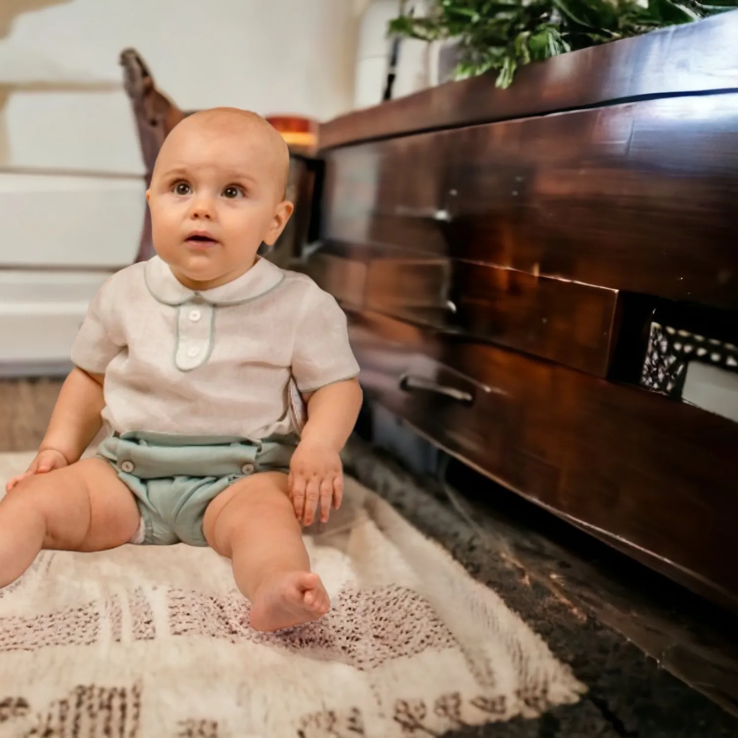 Baby shirt and bloomers set for christening or ceremony.