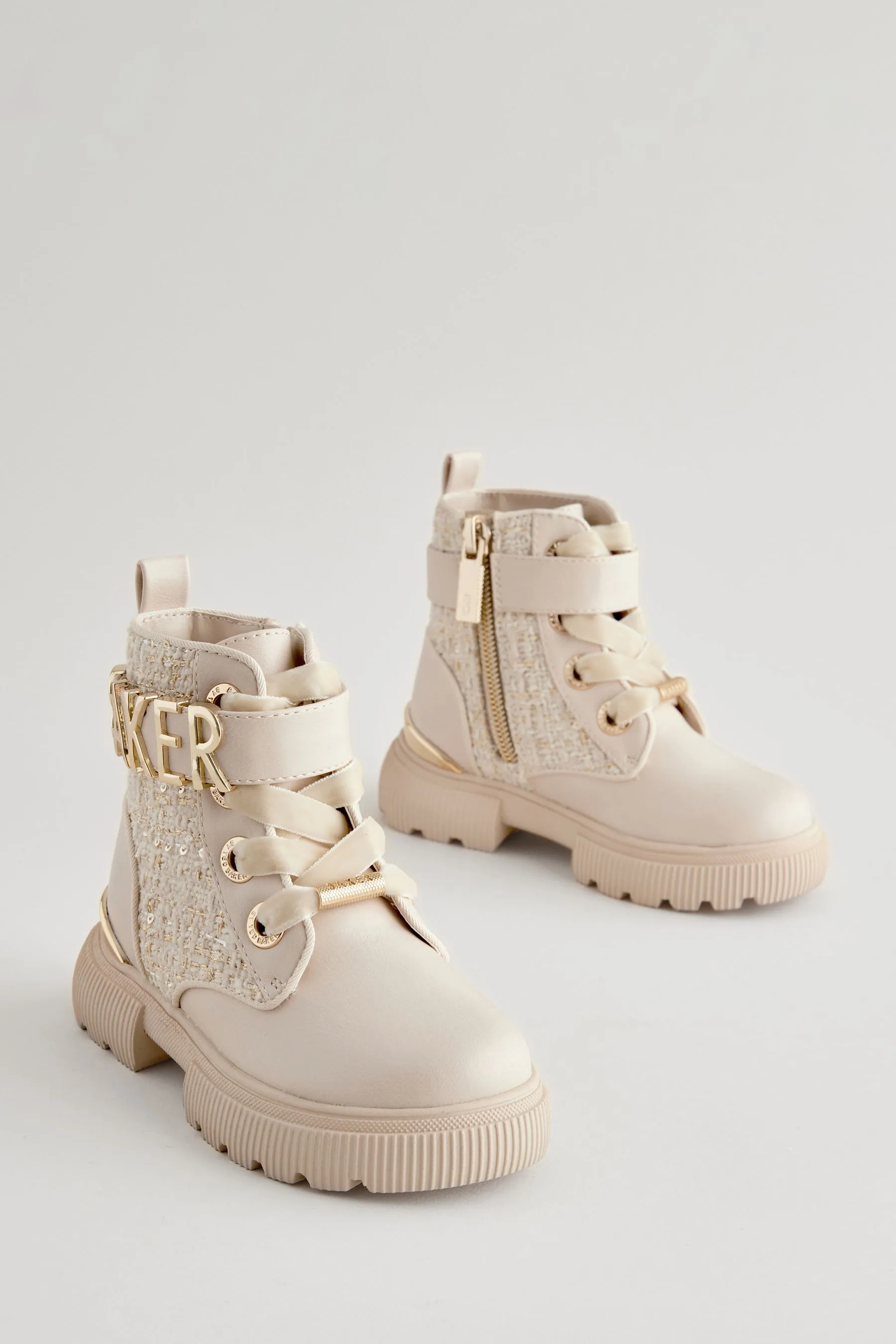 BAKER BY TED BAKER BONE BOUCLé LACEUP BOOTS