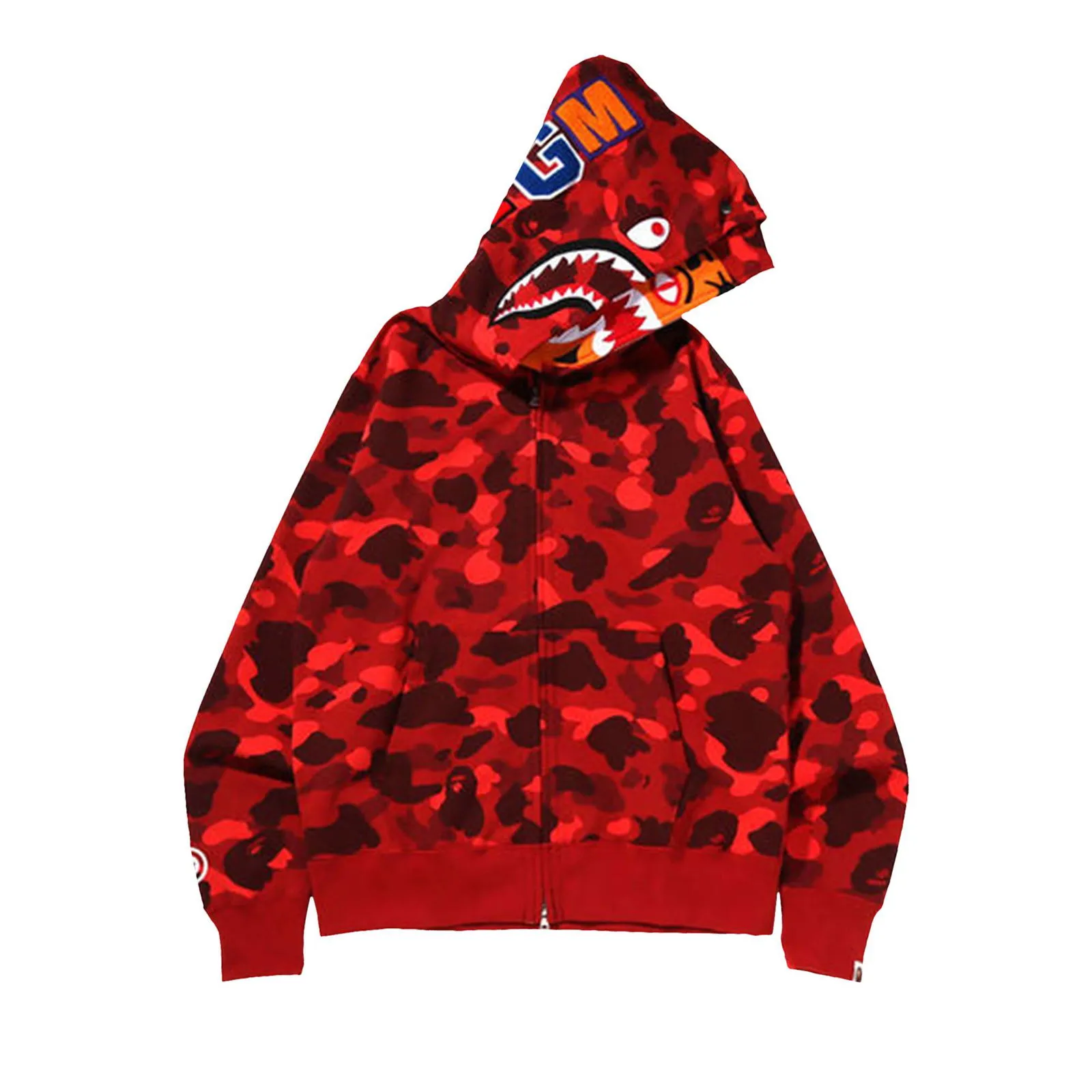 BAPE Color Camo Tiger Shark Wide Full Zip Double Hoodie