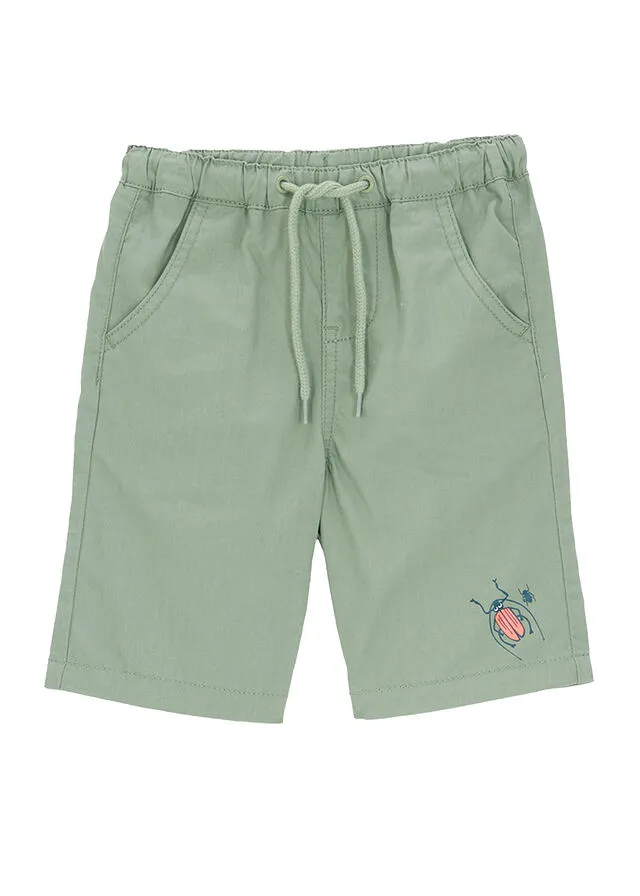 Bermuda de lona para niño con cintura elástica, de corte regular Verde pino estampado
