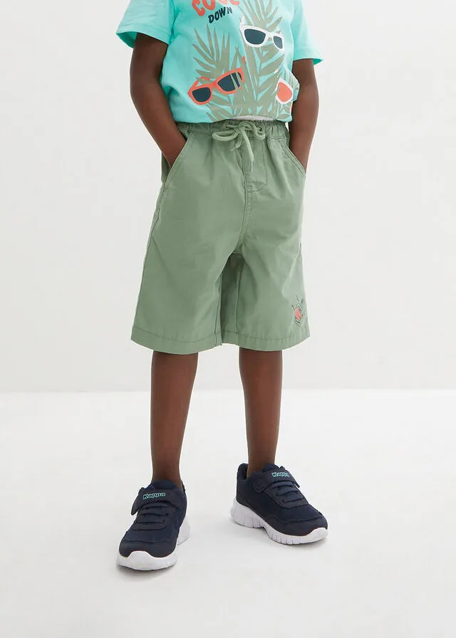 Bermuda de lona para niño con cintura elástica, de corte regular Verde pino estampado
