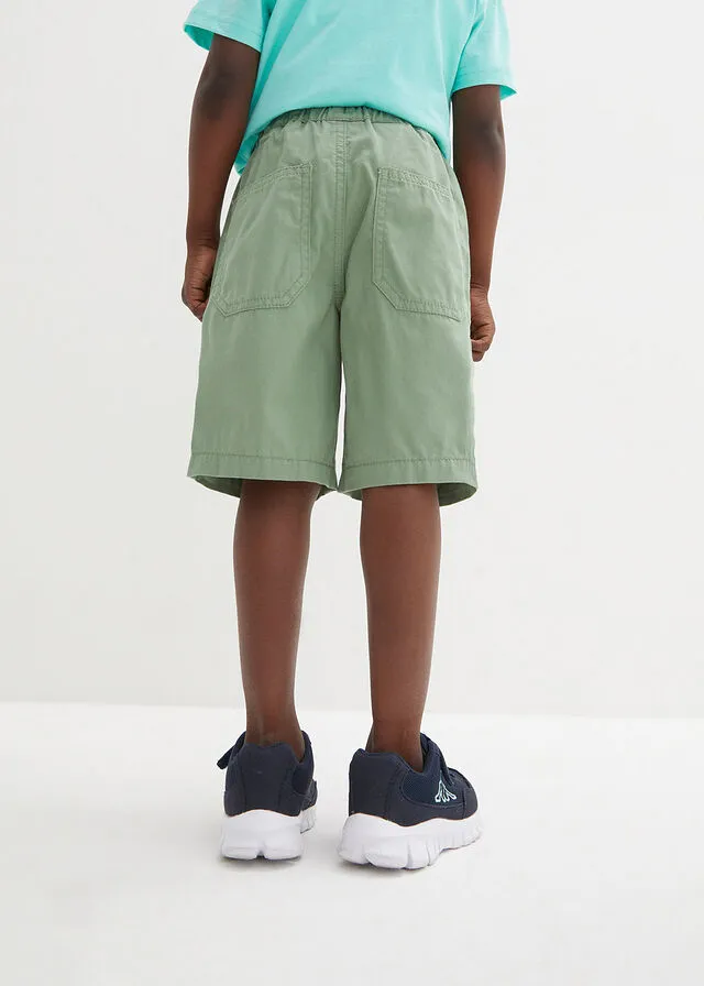 Bermuda de lona para niño con cintura elástica, de corte regular Verde pino estampado