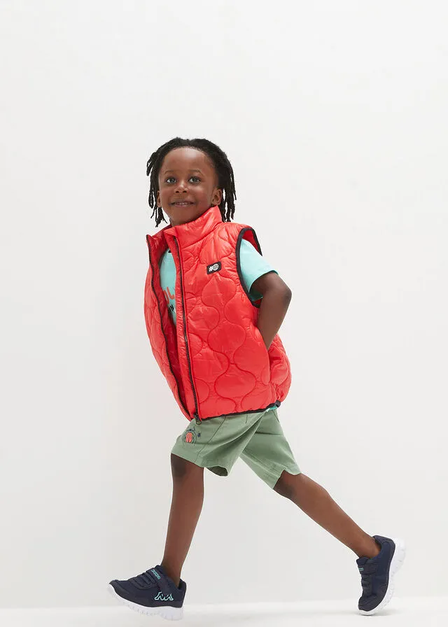 Bermuda de lona para niño con cintura elástica, de corte regular Verde pino estampado