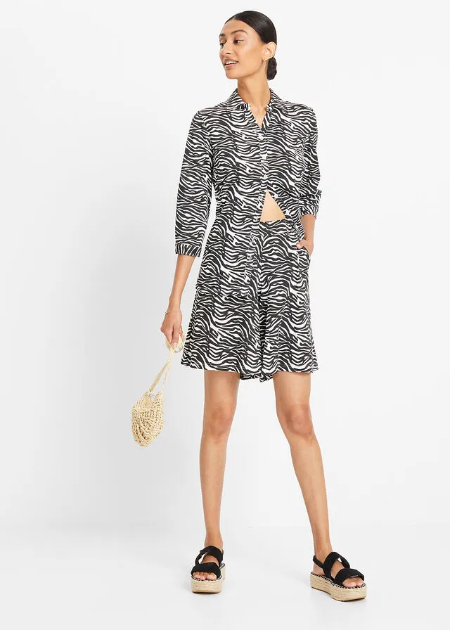 Bermuda de punto con estampado animal Negro/blanco lana con estampado de cebra