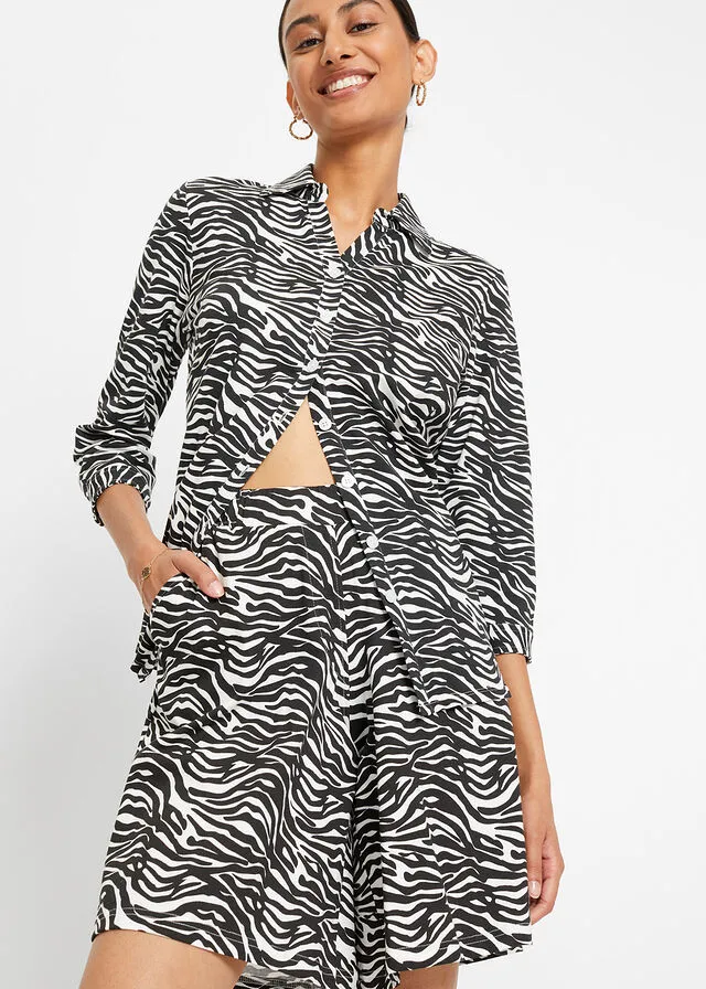 Bermuda de punto con estampado animal Negro/blanco lana con estampado de cebra