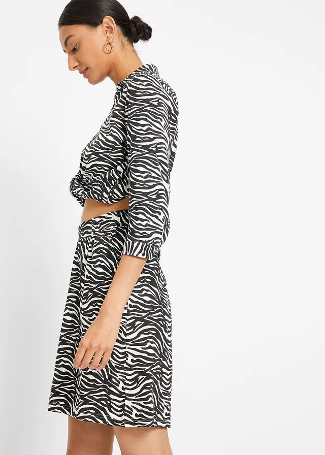 Bermuda de punto con estampado animal Negro/blanco lana con estampado de cebra