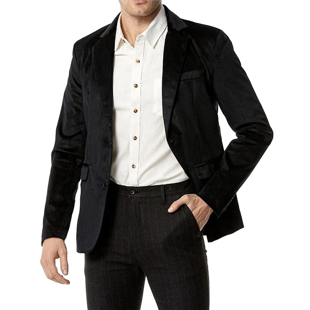 Blazer slim fit de terciopelo liso Chaqueta de esmoquin para hombre