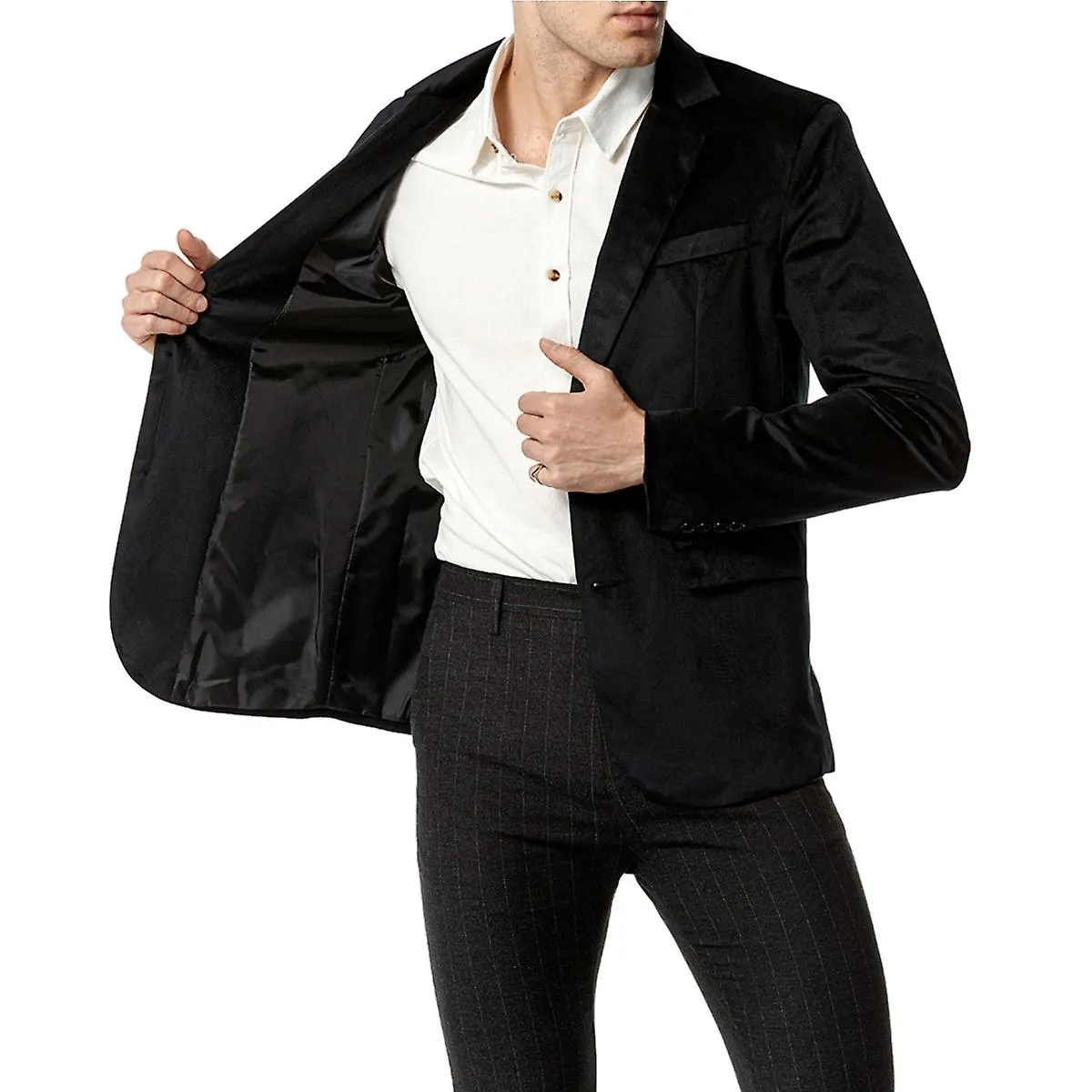 Blazer slim fit de terciopelo liso Chaqueta de esmoquin para hombre
