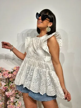 Blusa Bordado Perforado NOUGATINE Blanco