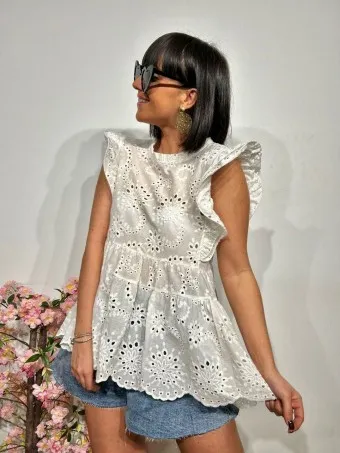 Blusa Bordado Perforado NOUGATINE Blanco