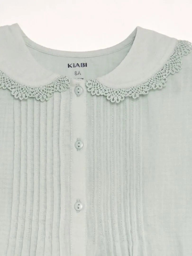 BLUSA CON CUELLO BEBé DE TEJIDO TEXTURIZADO  AZUL