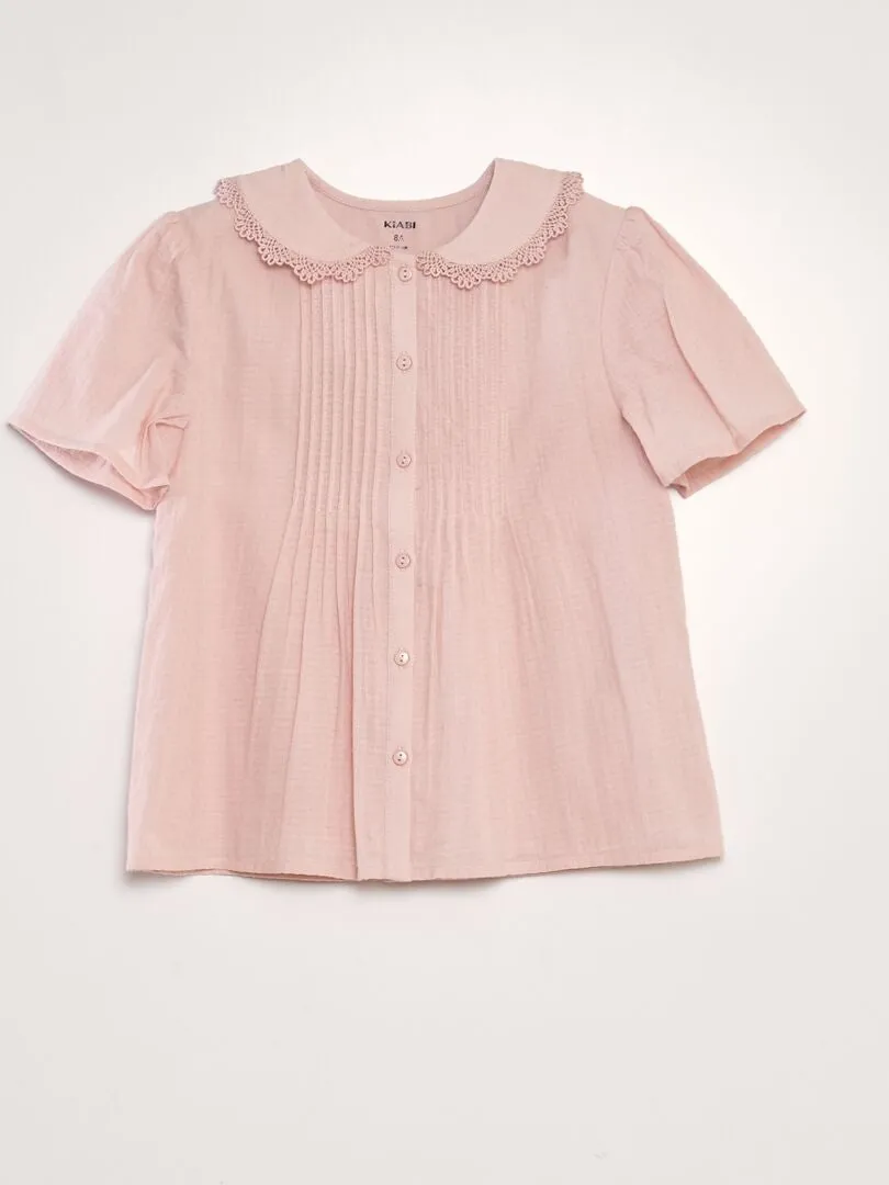 BLUSA CON CUELLO BEBé DE TEJIDO TEXTURIZADO  ROSA