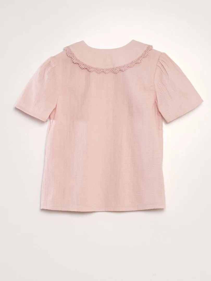BLUSA CON CUELLO BEBé DE TEJIDO TEXTURIZADO  ROSA