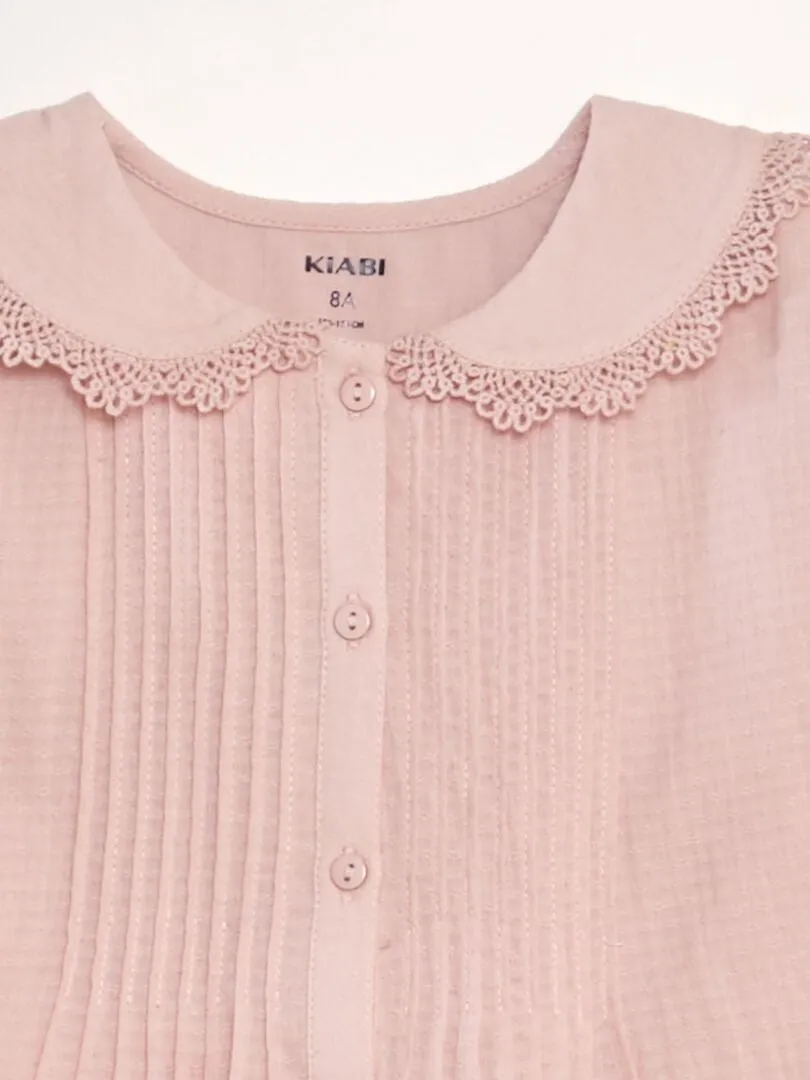 BLUSA CON CUELLO BEBé DE TEJIDO TEXTURIZADO  ROSA