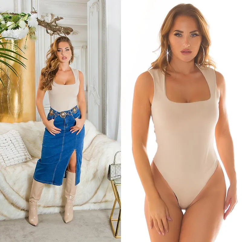 Body básico escote cuadrado beige