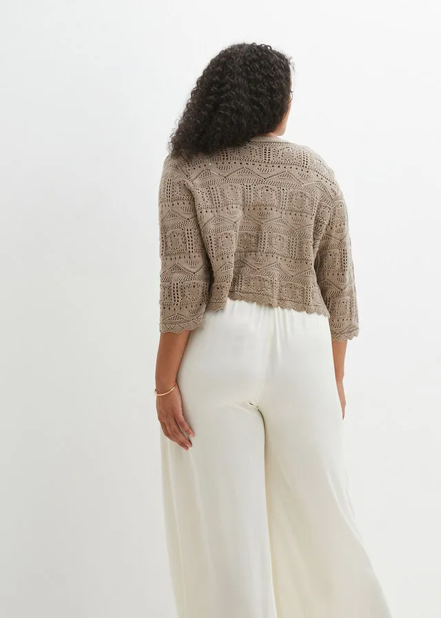 Bolero con punto ajour Marrón grisáceo