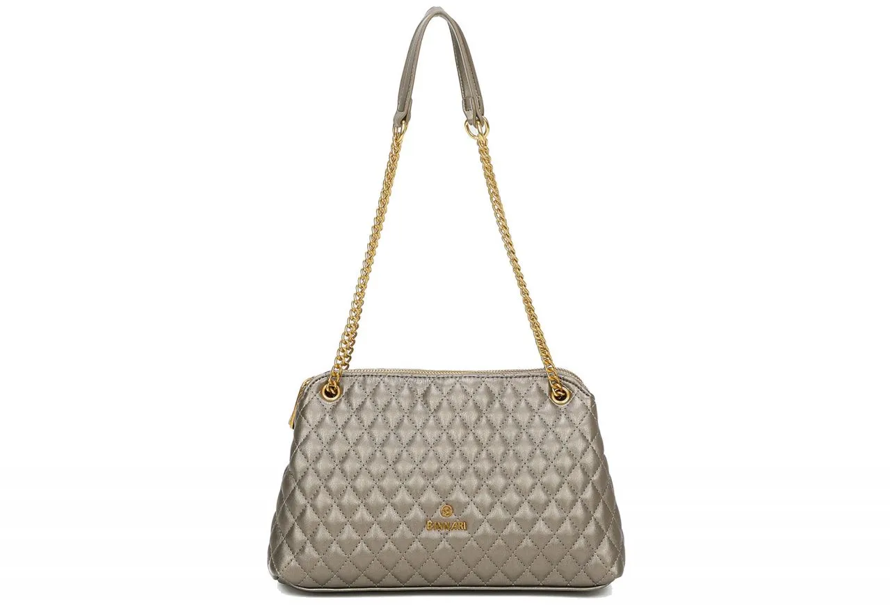 Bolso Acero Enguatado Rombos Asas Cadena Oro